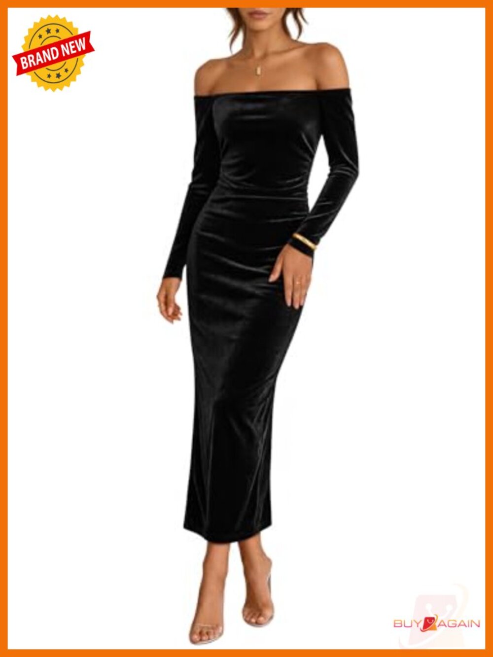 Velvet Off Shoulder Long Sleeve Bodycon Maxi Dress Formal Cocktail